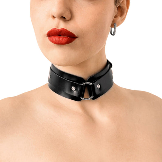 БДСМ-нашийник з кільцем Art of Sex - Martina Collar with ring, натуральна шкіра,  колір чорний