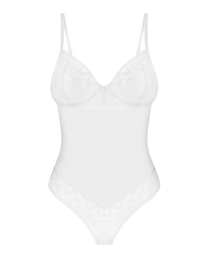 Боді Obsessive Alissium Teddy White, M/L, ліф з м’якою чашкою, високі вирізи для ніг